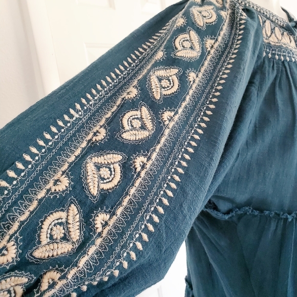 Free People Embroidered Tunic Top Sz XS Color teal - Picture 6 of 8